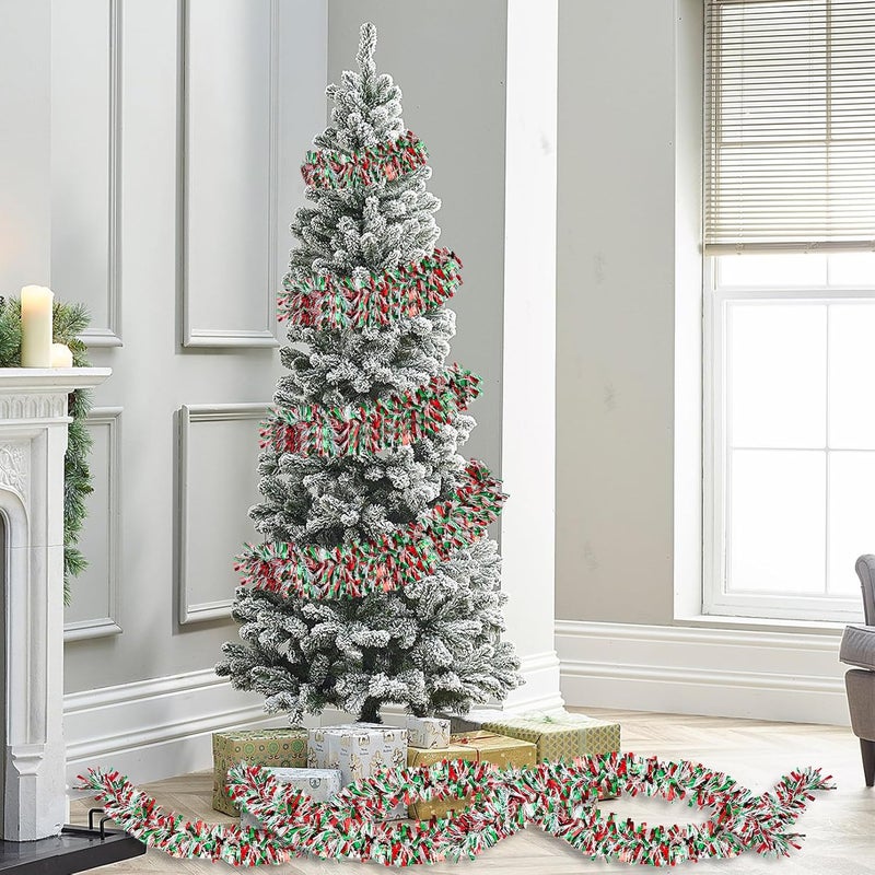 Qudoustar 50Ft Christmas Tinsel Garland - Shiny Metallic Tinsel Twist Hanging Garland for Christmas Tree Home Stairs Railing Front Door Mantle Fireplace Indoor Outdoor Holiday Party Decor (Red Green White) - Image 4